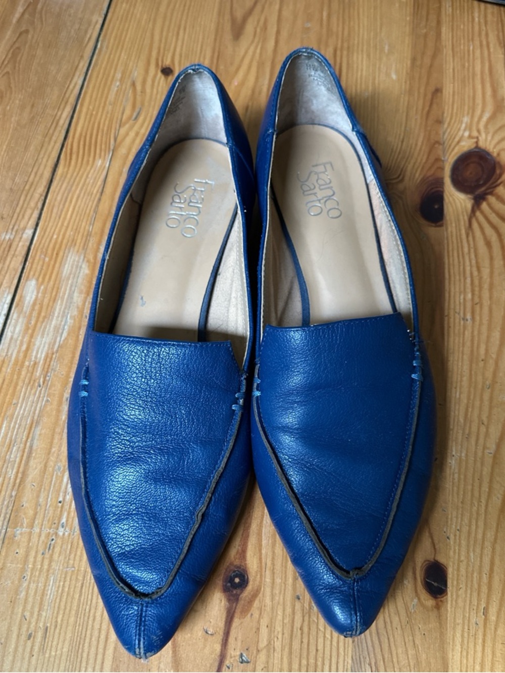 Franco Sarto Navy Blue Leather Pointed Loafers